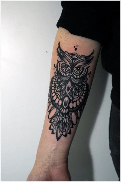 Huge Owl Forearm Tattoo